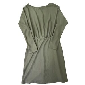 Hyfve Olive Green Ribbed Knit Elastic Waist Dolman Sleeve Dress HF22C913 Size M